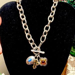 Premiere Silver Charm Necklace with Blue and Red Accents